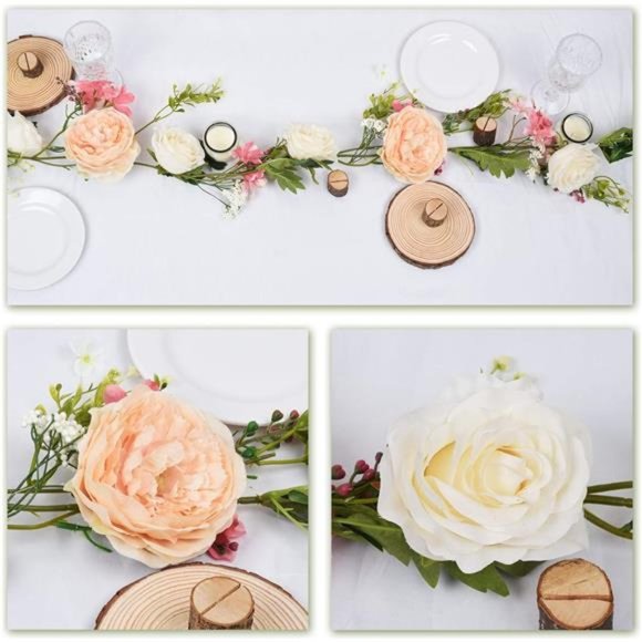 Artificial Peony Flower Garland - 6ft Silk Peony Garland with Champagne & White - Picture 6 of 7